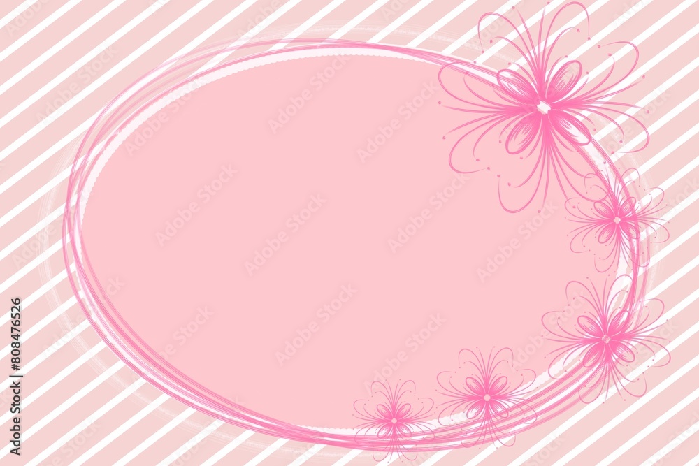 pink striped pattern background with pink round frame and flowers pink striped pattern background with pink round frame and flowers
