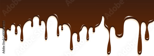 Realistic dripping brown chocolate illustration isolated in white background. World Chocolate Day celebration element.