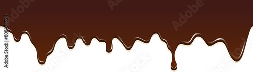 Realistic dripping brown chocolate illustration isolated in white background. World Chocolate Day celebration element.