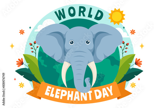 Happy World Elephant Day Vector Illustration on 12 August with Elephants Animals for Salvation Efforts and Conservation in Flat Cartoon Background
