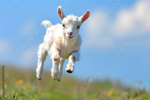 Bouncy Baby Goat - In fields of green grass on a really beautiful day