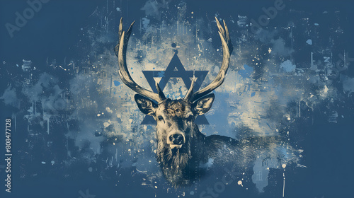 Deer With David Star, Israel Culture And Religious Symbol, Israel National Day, Deer National Animal's of Israel, World Animals Day, Generative Ai © Jaunali