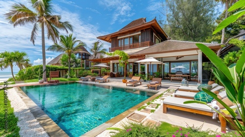  beachfront villa with a private pool, a tropical garden, and direct access to the sandy beach, 