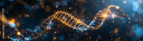 A mesmerizing image of a golden and blue DNA helix, softly glowing in the silent expanse of space 8K , high-resolution, ultra HD,up32K HD photo