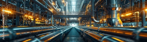 A large industrial building with a network of pipes and catwalks, creating a sense of complexity and functionality 8K , high-resolution, ultra HD,up32K HD photo
