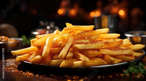 Delicious French fries  crunchy  salty  tasty  with blur background