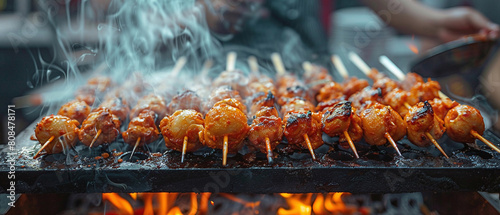 Macro shot of a mouthwatering street food delicacy  focusing on its tempting details