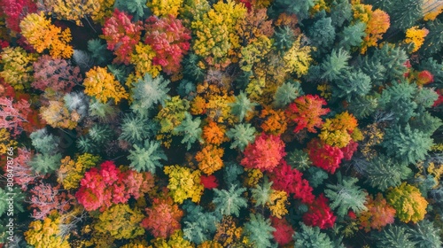 Autumn's Aerial Splendor: Deciduous Forest in Fall Foliage © Yaiza Canvas