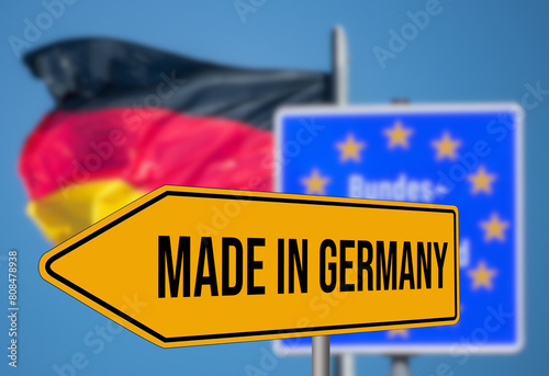 Flagge von Deutschland und Schild Made in Germany