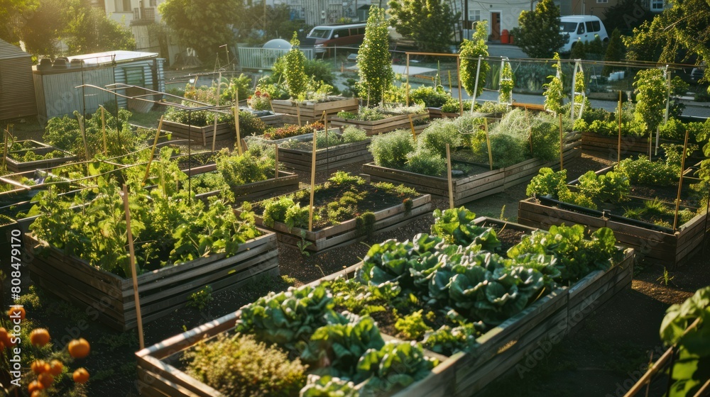  community garden thriving in an urban setting, providing fresh produce and promoting sustainable living.