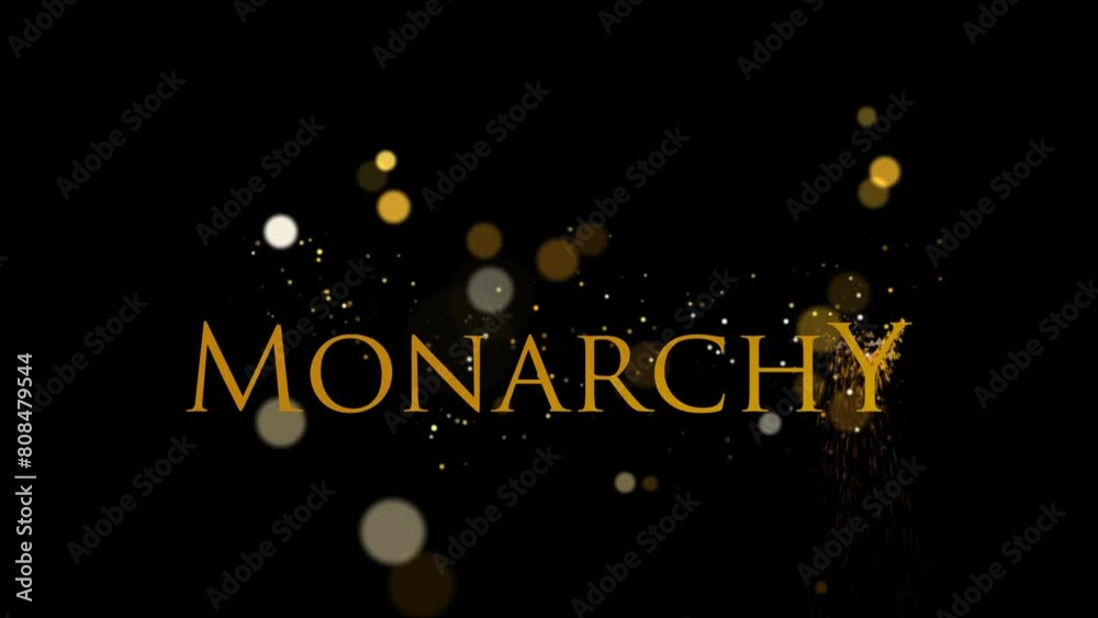 Monarchy Text with dust sprinkle particle effect on black screen . 4K Footage video. Monarchy Text with dust sprinkle particle effect on black screen . 4K Footage video.