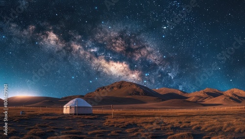 Showcase the beauty of simplicity in accommodation with high-detail images of a minimalist traveler s campsite under the star-studded sky of Tibet s high plateaus.