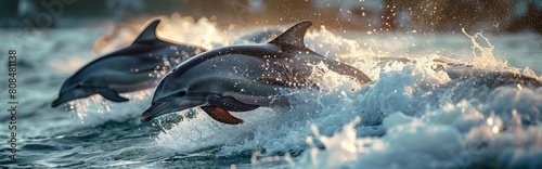 Several dolphins jumping in the waves Playful Dolphins Leaping in Ocean Waves - 4K HD Wallpaper