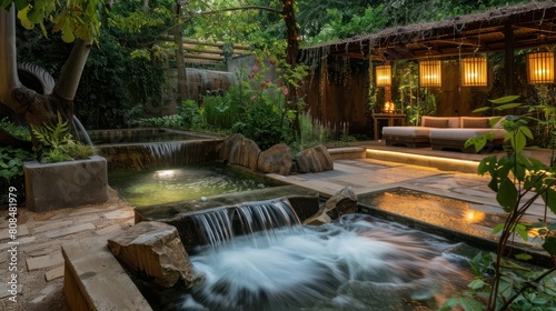 Nestled amidst verdant foliage and caressed by a soft  balmy breeze  this outdoor natural beauty spa beckons as an oasis of serenity.