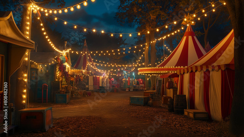 Nighttime Glow: Red Lanterns Illuminate New York City's River Bridge