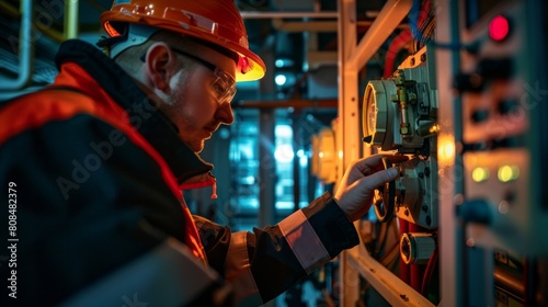 Engineers inspect industrial fire control systems, fire alarm controllers, fire alarms, fire protection systems. The system is ready in case of fire.