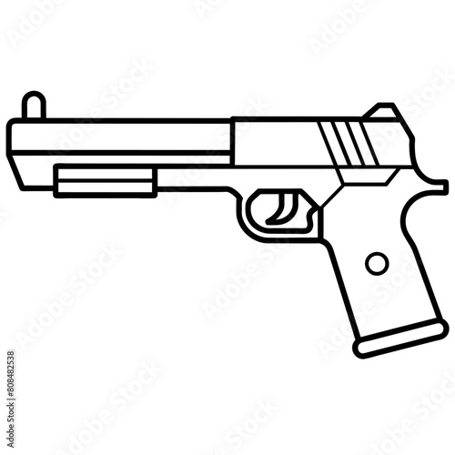 Gun outline coloring book page line art illustration digital drawing