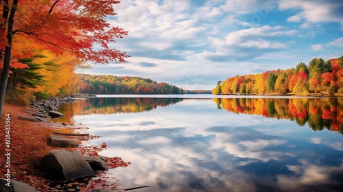 Colorful Autumn Foliage Framing a Picturesque Lake Setting
