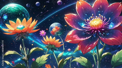 A space flower  transparent  with a Universe within.