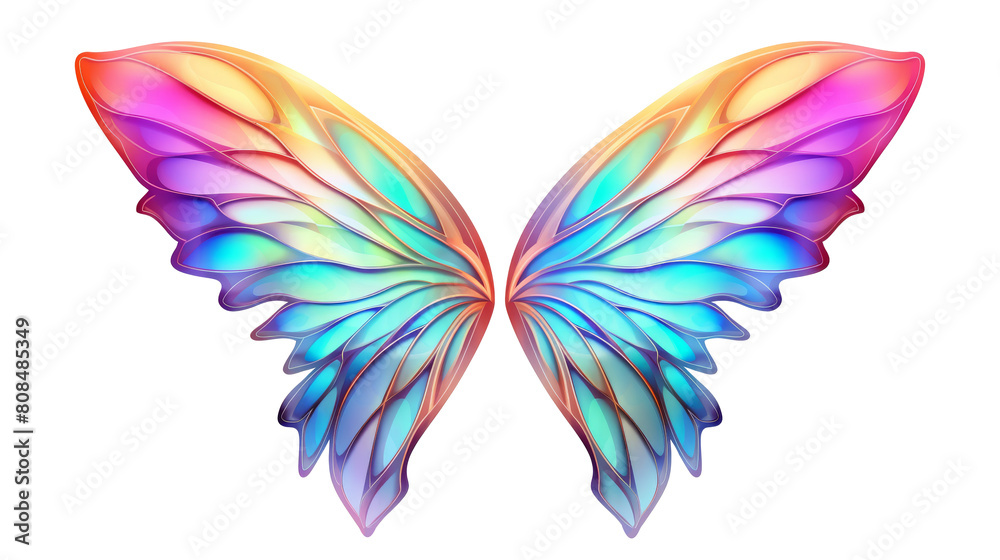 Beautiful magic angel wings colorful isolated on transparent background