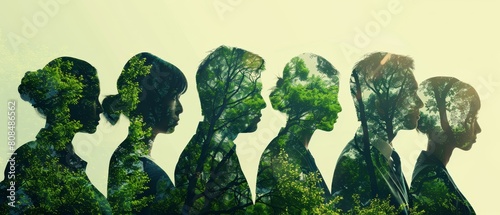 Silhouettes of business professionals with shadows forming trees, symbolizing their role in environmental sustainability