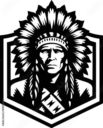 vector logo featuring a Native American leader adorned with a majestic headdress