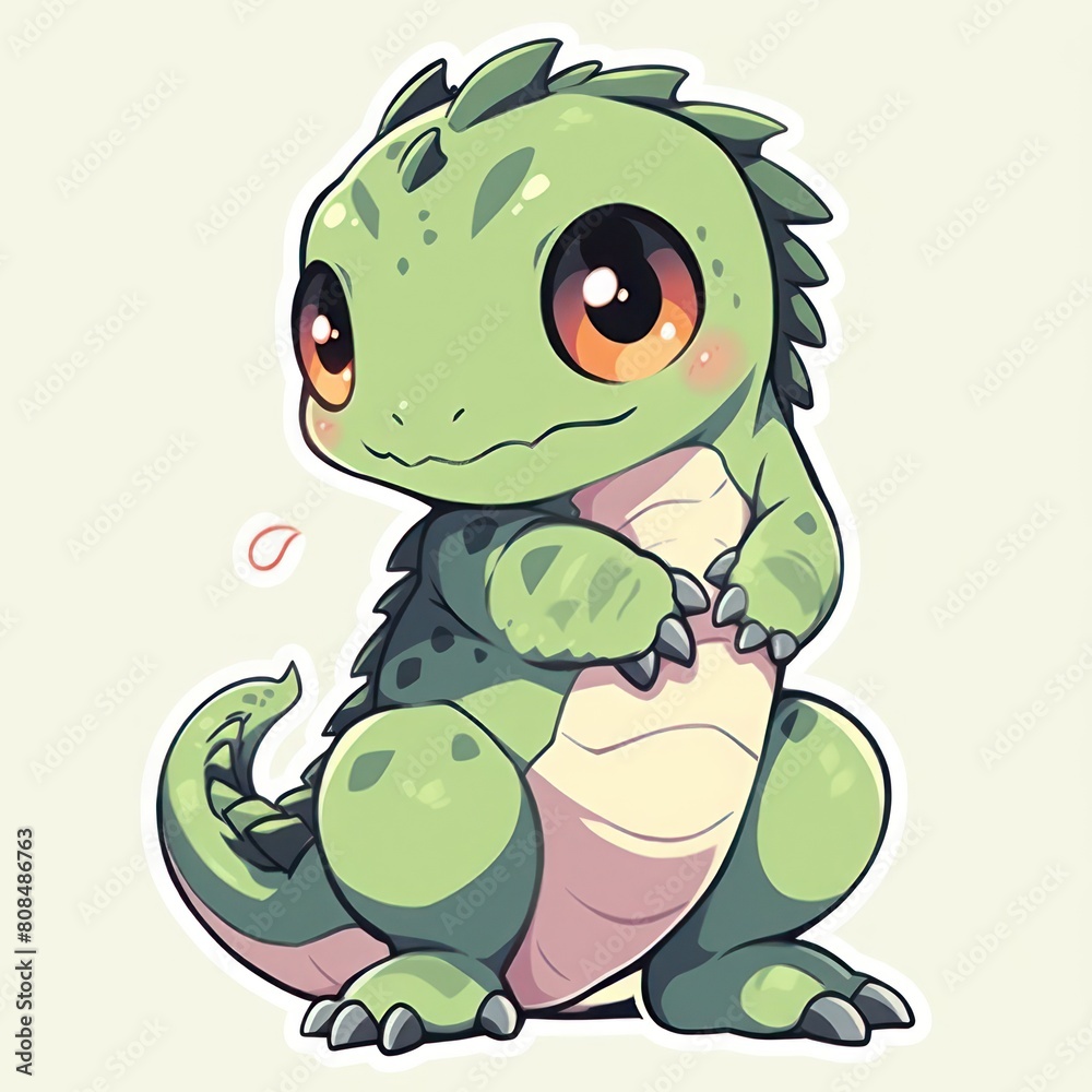 Obraz premium iguana animal chibi cartoon style isolated plain background