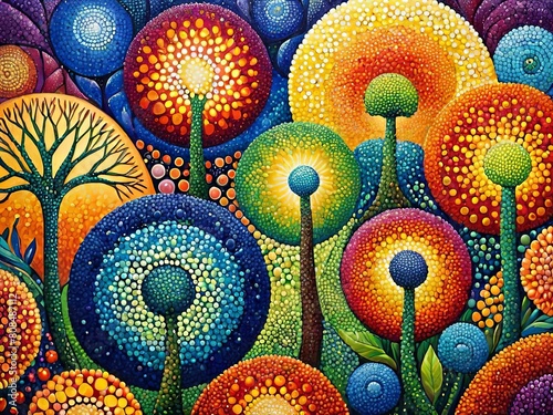 pointillism abstract nature landscape colorful background