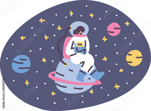 Astronaut Sitting on Saturn