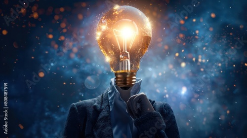 A conceptual image of a light bulb shining brightly above an accountant's head, symbolizing innovative ideas and solutions in financial management.  photo