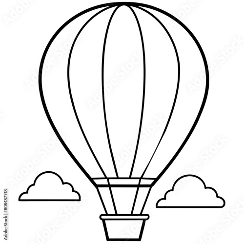 Hot air balloon on the sky outline coloring book page line art illustration digital drawing