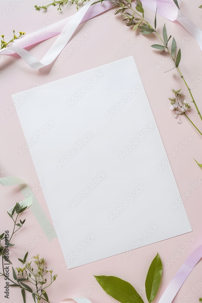 Opulent greeting card invitation isolated empty space enriched with luxurious ribbon and flower decoration Opulent greeting card invitation isolated empty space enriched with luxurious ribbon and flower decoration