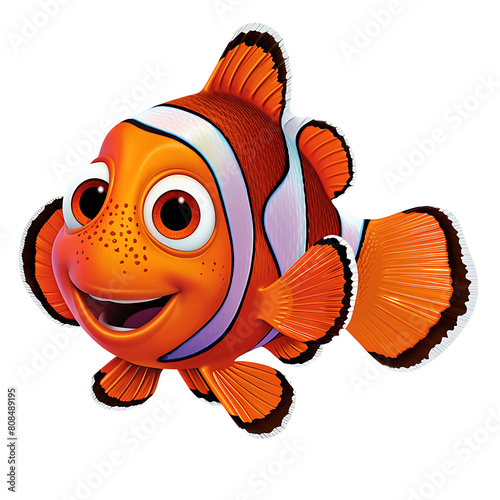 Cute clipart of smiling Nemo fish, Isolated on transparent background.