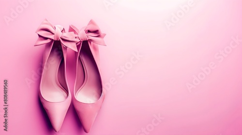 suede heels adorned with a delicate bow  footwear  copy space  banner style  fashion