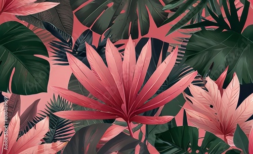 Pink tropical leaves Mothers Day illustration by Vita