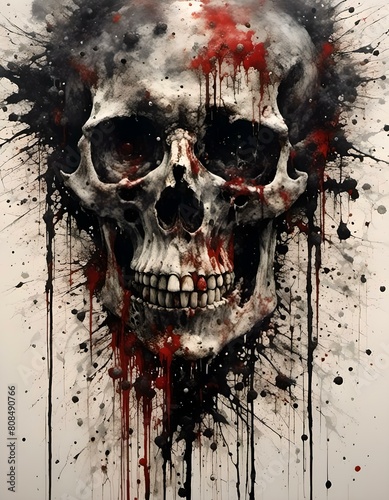 Dark Abstract Black Red Watercolor Splatter Skull