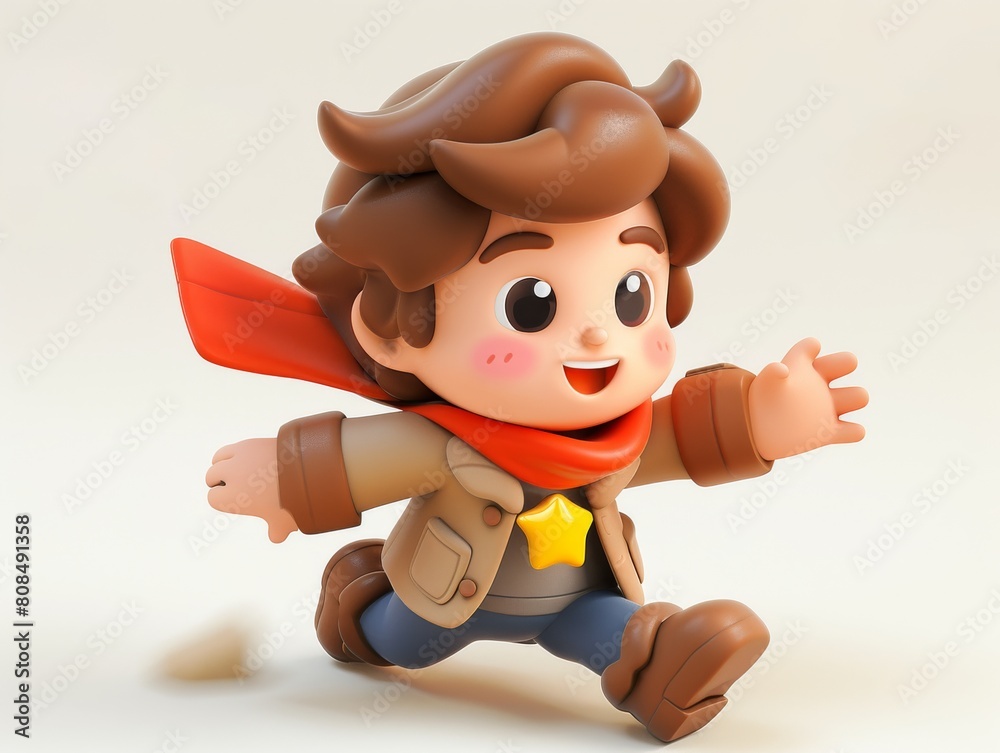 Fototapeta premium A cartoon character is running with a red scarf around his neck