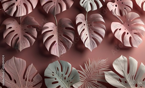 White pink lime geometric floral leaves 3d special eff