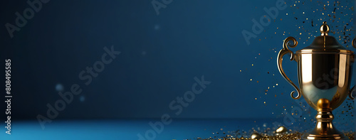 trophy isolated on blue background. Champions award  sport victory  winner prize concept