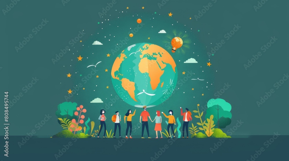 Fototapeta premium A group of people are standing around a globe