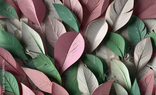 White pink lime geometric floral leaves 3d special eff