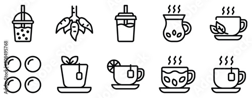Comprehensive Collection of Bubble Tea Icons in Line Style