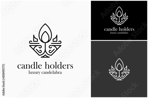 Candle Holder Candelabra Candelabrum Burn Ignite Light Abstract Luxury Decoration Logo Design