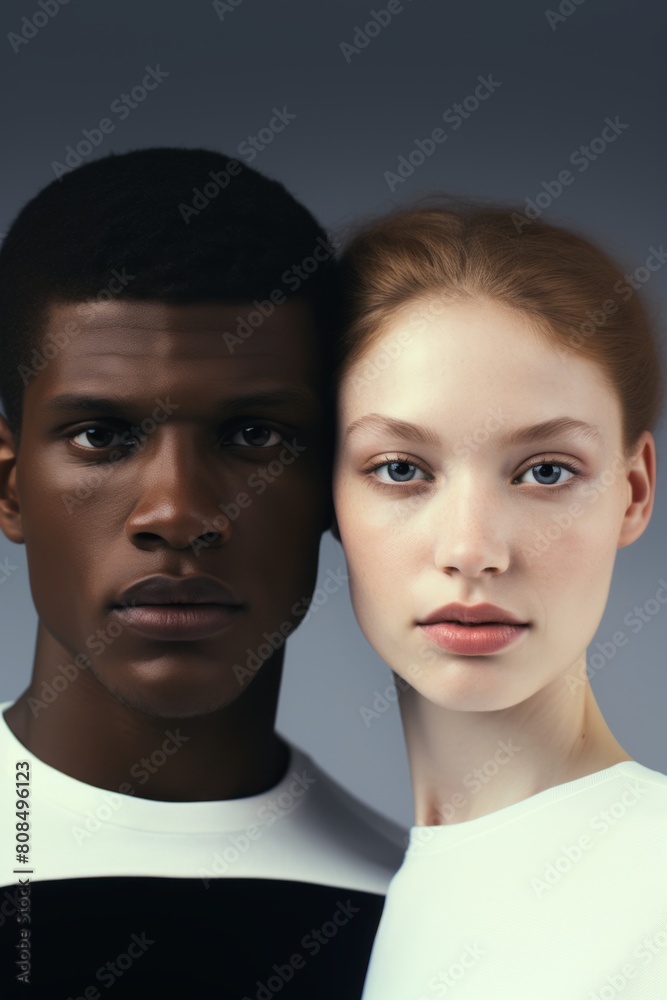 Close-Up Portrait of White and Black Individuals Together, Symbolizing Ethnic Inclusion and Respect Close-Up Portrait of White and Black Individuals Together, Symbolizing Ethnic Inclusion and Respect