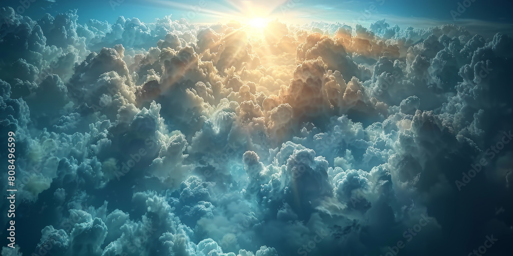 Sun's rays with clouds sky background,ray of light breaks through the clouds,banner Sun's rays with clouds sky background,ray of light breaks through the clouds,banner