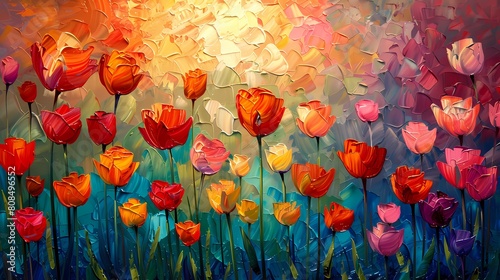 Color tulips oil painting texture poster background