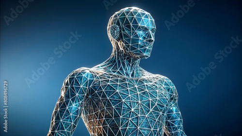 Abstract Digital Human Body: Low Poly Wireframe Silhouette. Perfect for: Medical Presentations, Technology Concepts, Futuristic Designs. photo