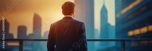 Silhouette of business man following his ambitions photo