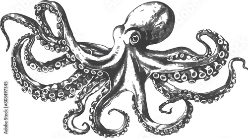 hand drawn octopus on white background vector illustration