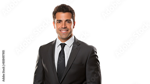 Smiling confident professional businessman executive manager in suit, isolated on transparent background